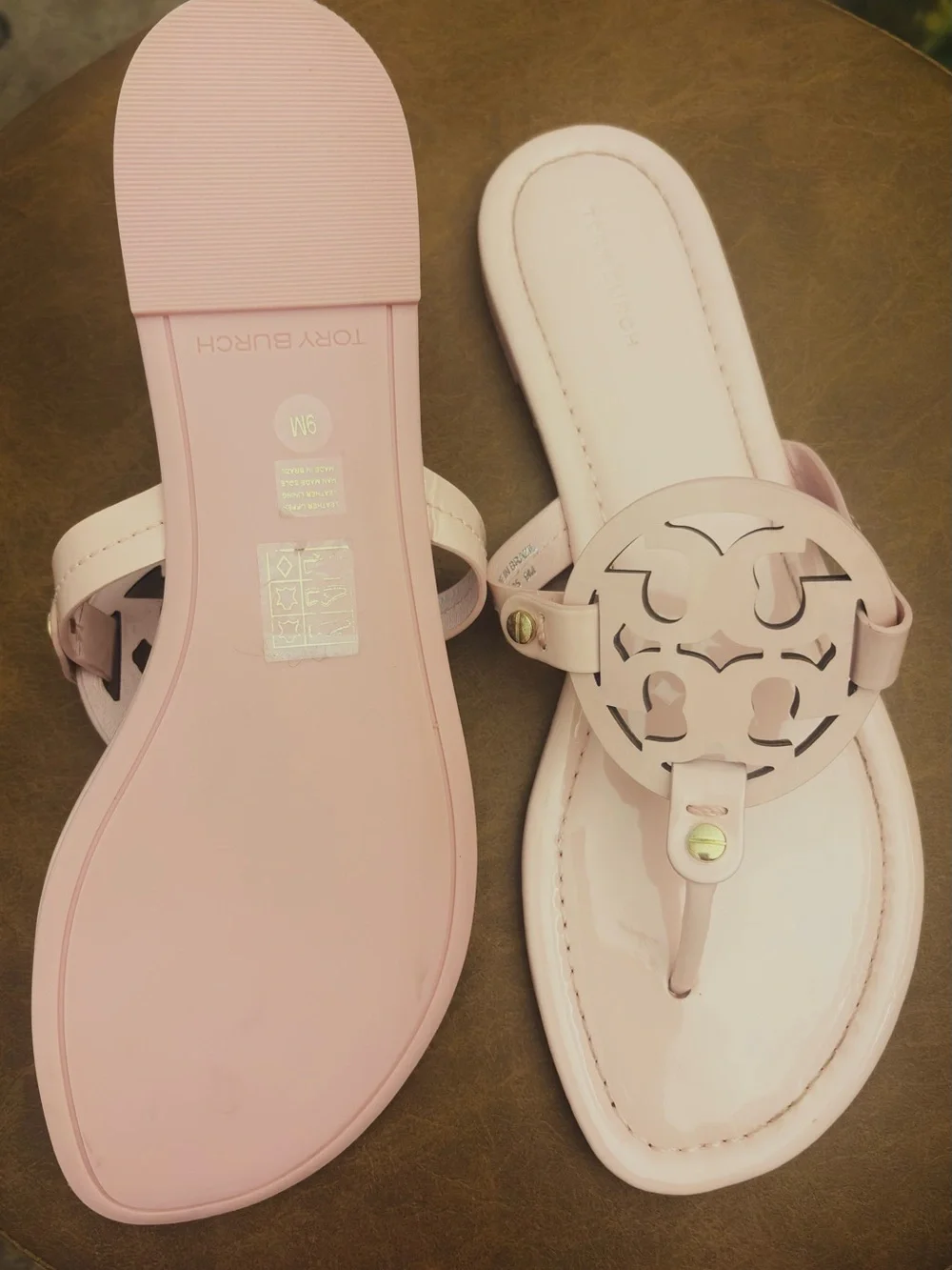 Tory Burch Pink Patent Miller Logo Thong Sandals